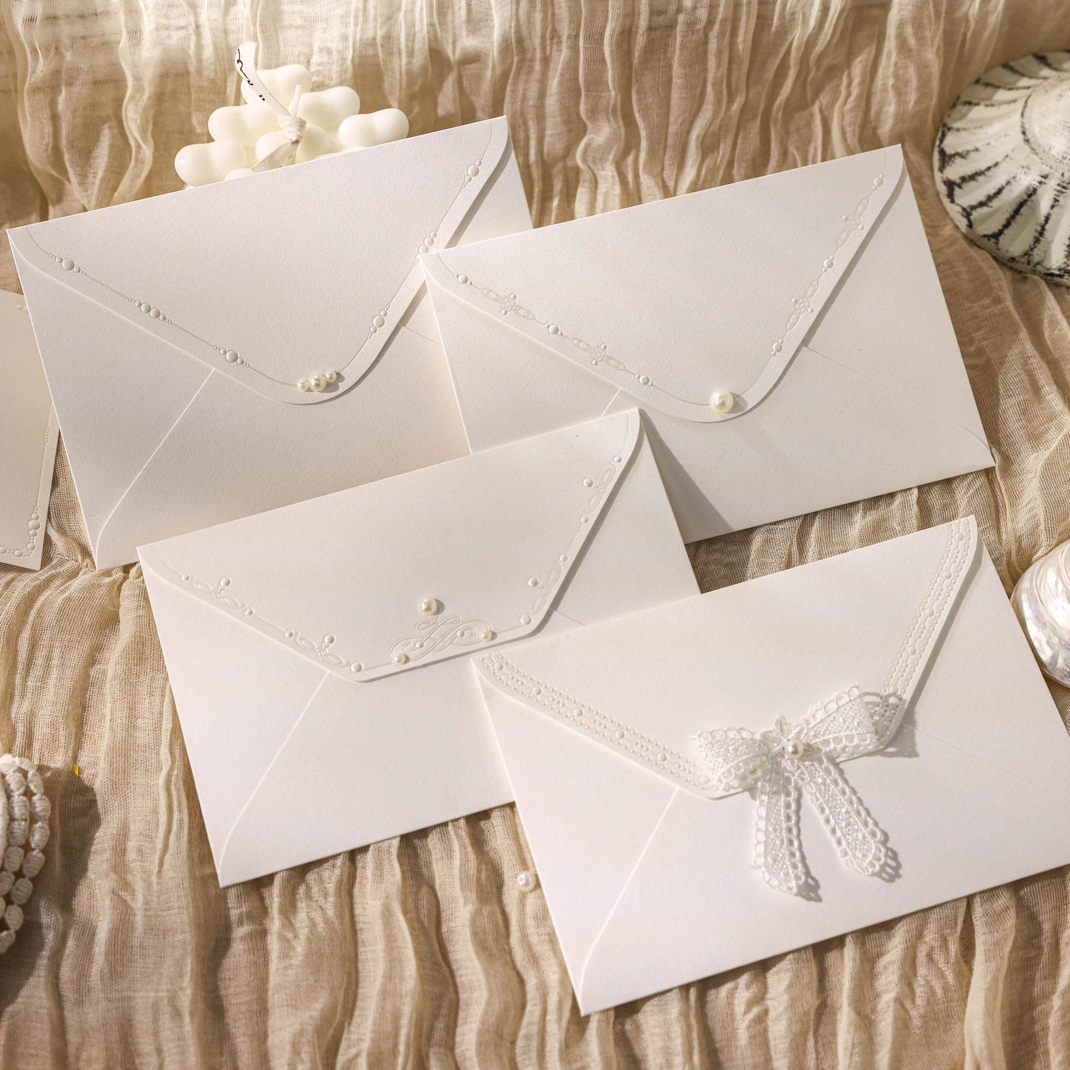 

2Pcs French Pearl Love Embossed Stamping Blessing Confession Invitation Message Cards & Envelopes