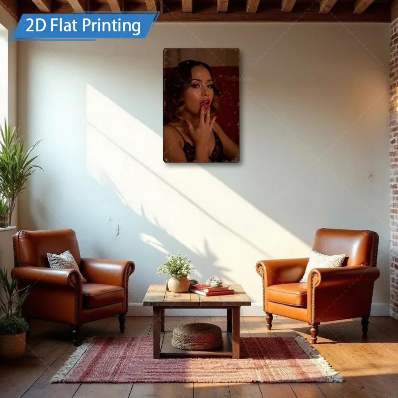 ป้ายโลหะ 1 ชิ้น, 4x16 นิ้ว "ศิลปะบนผนังการพิมพ์แบบแบน 2 มิติที่ทันสมัย: ผู้หญิงที่สง่างามในสีดํา, ตกแต่งห้องนั่งเล่น"