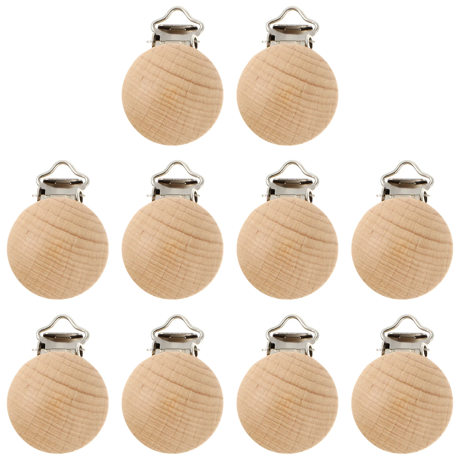 

10PCS Wooden Durable Pacifier Clips Teether Holders Safe Teether Holders Round Shape Anti Drop Kids Baby Infant