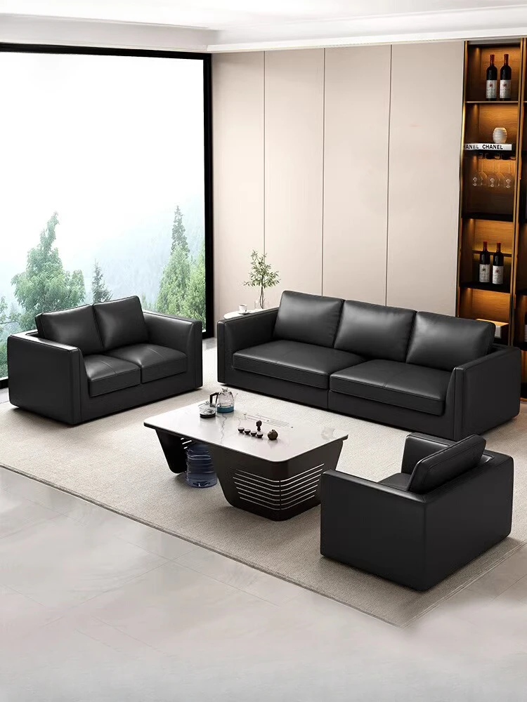 

Office Sofa Leather Boss Business Reception Area Negotiation Coffee Table Combination Set