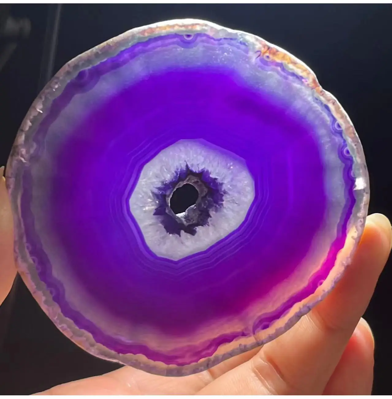 Natural Purle Agate slices coaster Polished Blue Agate Slice+Stents White Geode Slab 85-100MM  Healing  Home Decoration