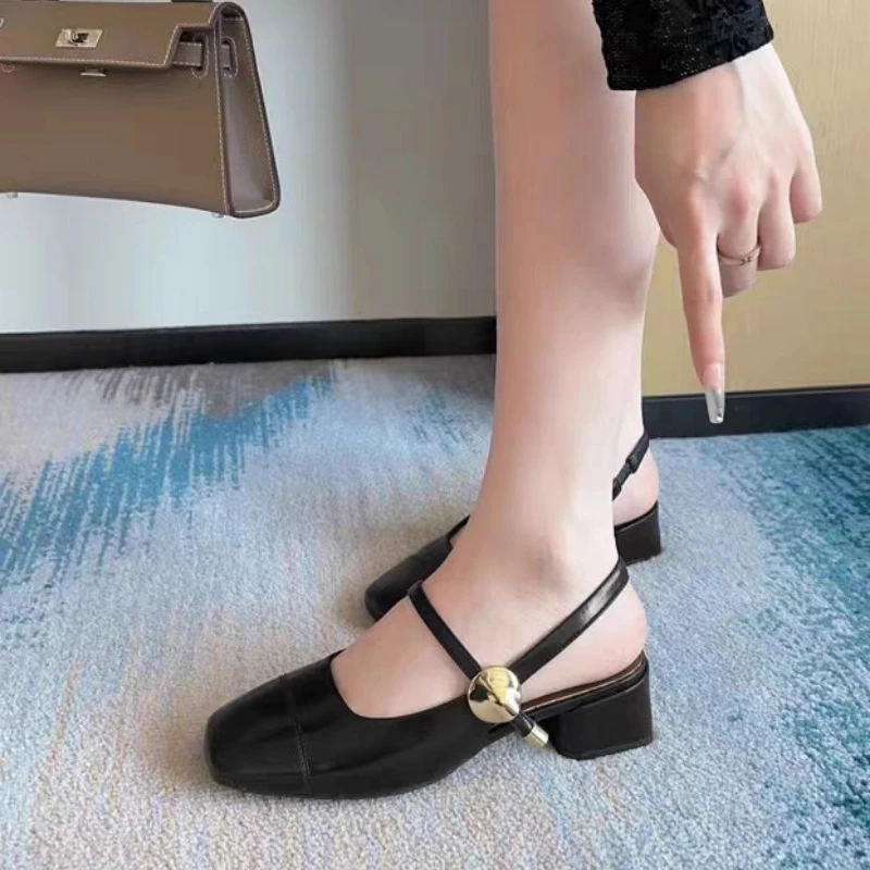 2024 Summer New Solid Color External Wearing Sandals Shallow Mouth Back Strap Comfortable High Heel Single Shoes for Women