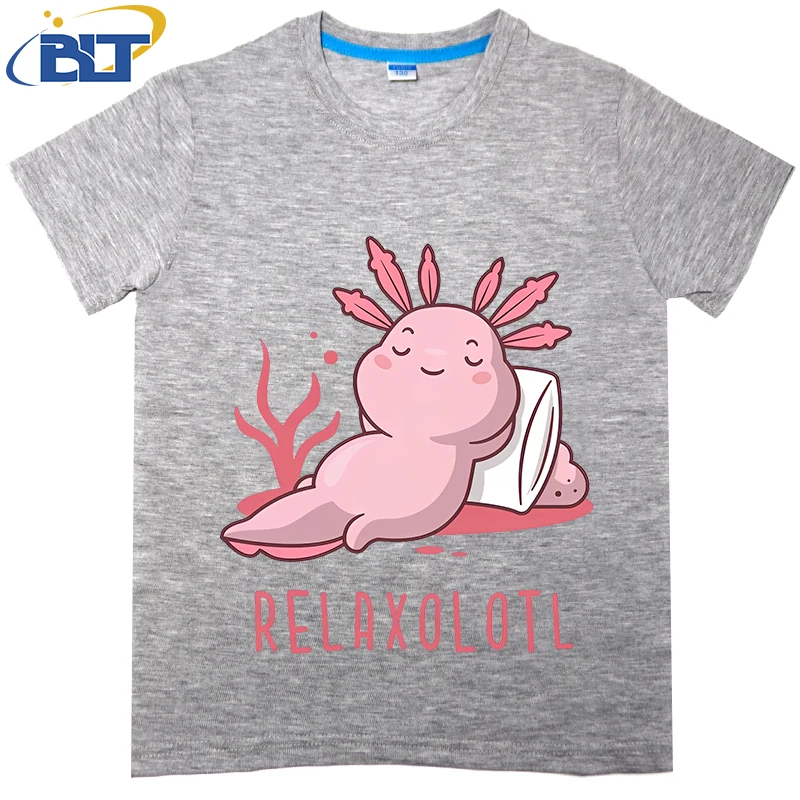 Funny axolotl relaxing print kids T-shirt summer children's cotton short-sleeved casual tops for boys and girls