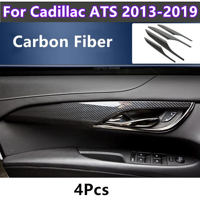 4PCS ABS Carbon Fiber Interior Door Panel Cover Trim Fit For Cadillac ATS 2013 2014 2015 2016 2017 2018 2019