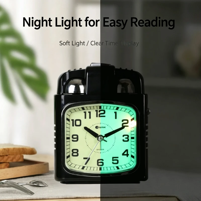 For Bedroom Desktop, Large Square Digital Luminous Clock, Super‑Loud Alarm Silent Movement Wake‑up Accessory