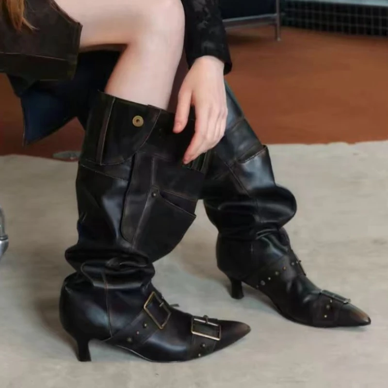 

Дизайнерские высокие сапоги, женские пикантные туфли на высоком каблуке с острым носком, модные туфли-лодочки 2025 года, ботинки челси, новые готические гладиаторы Mujer Botas