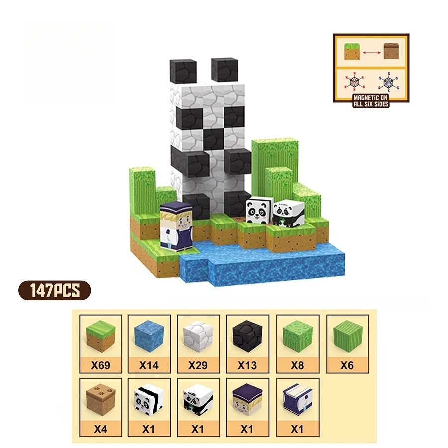 Magnetic Creative Architecture Building Blocks World Set Panda Farm Space Base 3D Model Kit STEM DIY Assembly Gift Children
