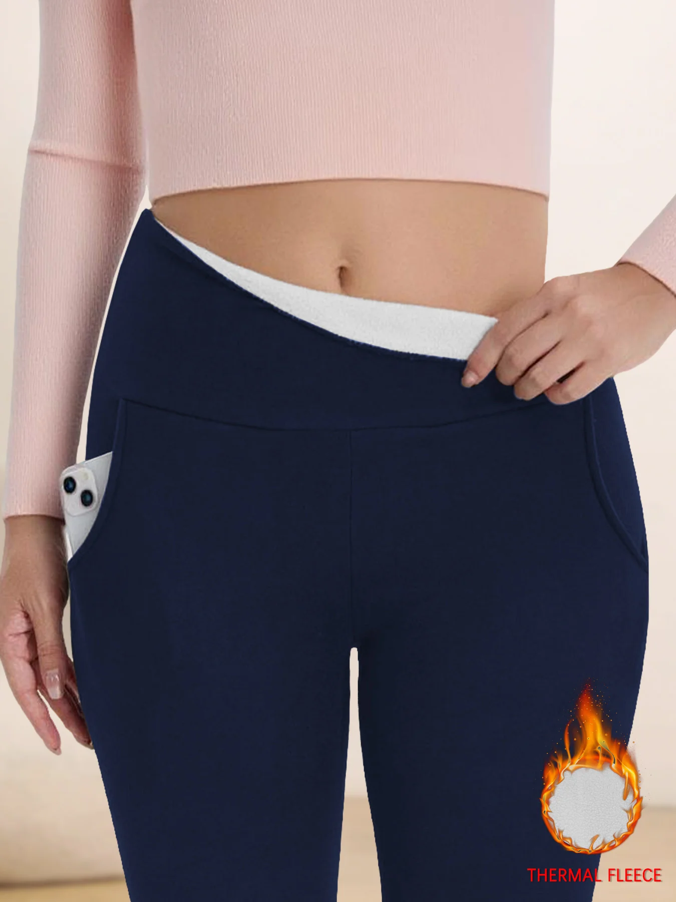 

Женские зимние леггинсы с флисовой подкладкой и карманами. Дизайн с высокой талией и контролем живота, для тренировок по холодной погоду