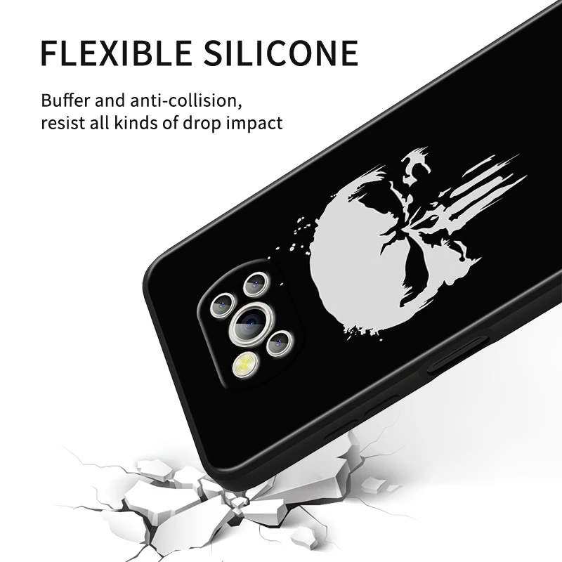 Marvel Punisher For Xiaomi Poco X6 X5 X4 X3 F4 F3 NFC M6 M5 M4 GT S Pro 4G 5G C65 Black Soft Phone Case