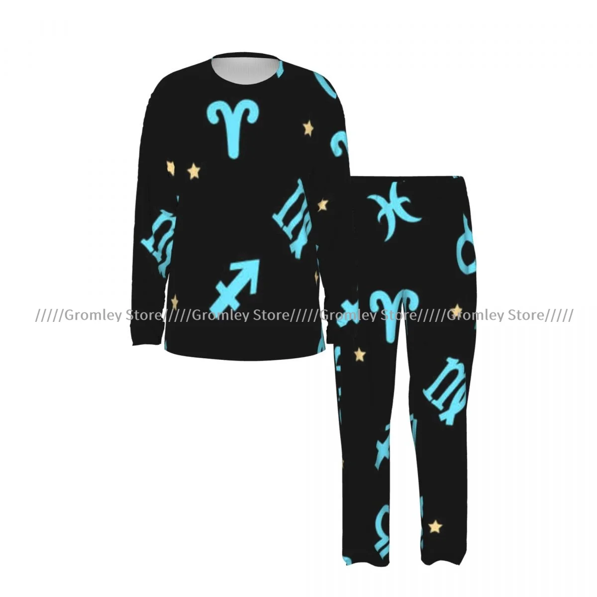 Zodiac Background Men's Pajama Set Long Sleeve T Shirt and Long Pants Sleepwear Male Nightwear Home Suit