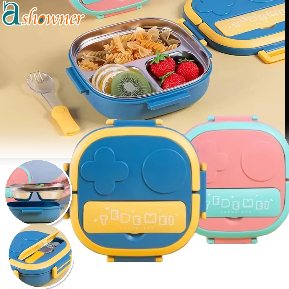 

Stainless Steel Bento Lunch Box Portable Student Lunch Box Three Compartments with Cutlery Lunch Box Set Suitable for Kids Bento