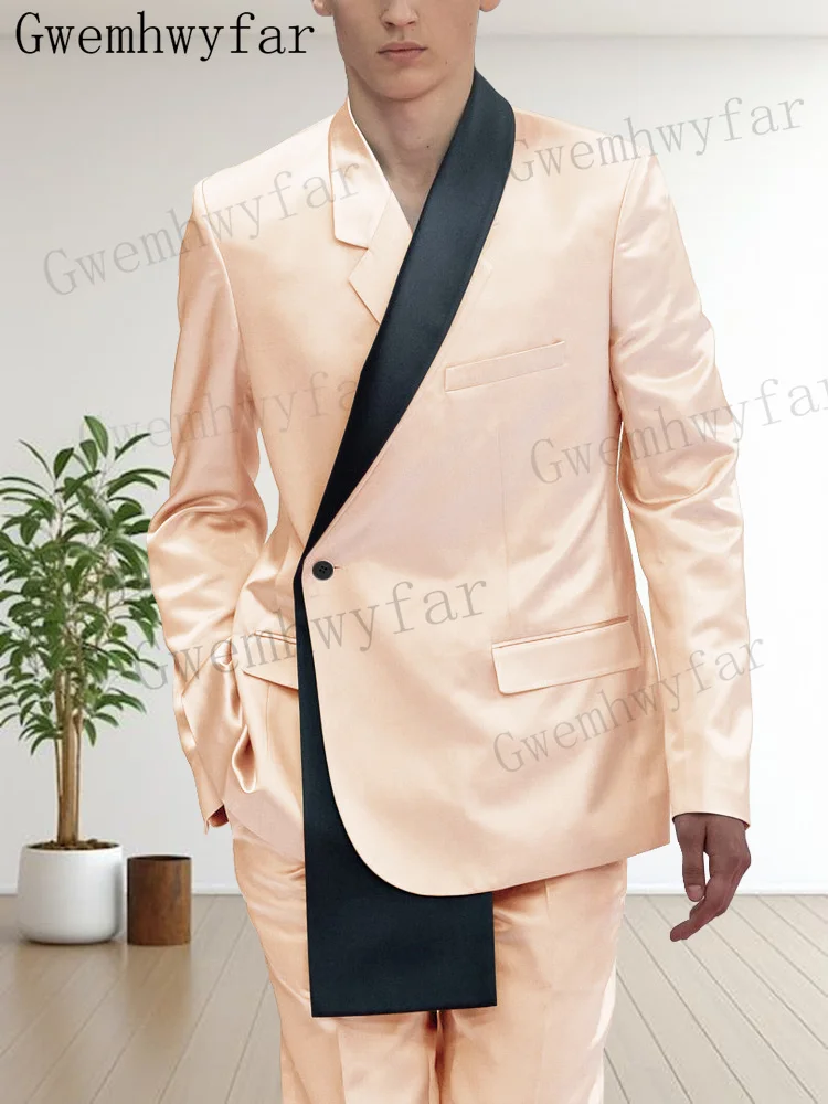 

Gwenhwyfar Fashion Satin Double Lapel Costume Homme Wedding Slim Fit Men Suits Tuxedo Groom Prom Blazer Jacket+Pants