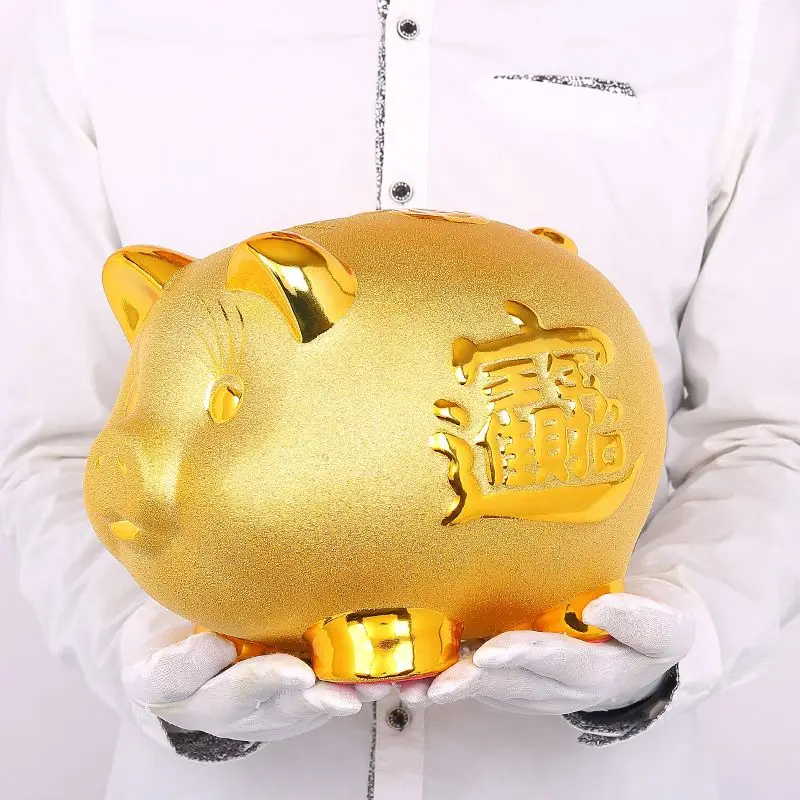 Creative Wealth Piggy Bank Coin Storage Jar Ceramic Craft Golden Pig Ornament Children's Room Decor Figurine Everything Is Fine