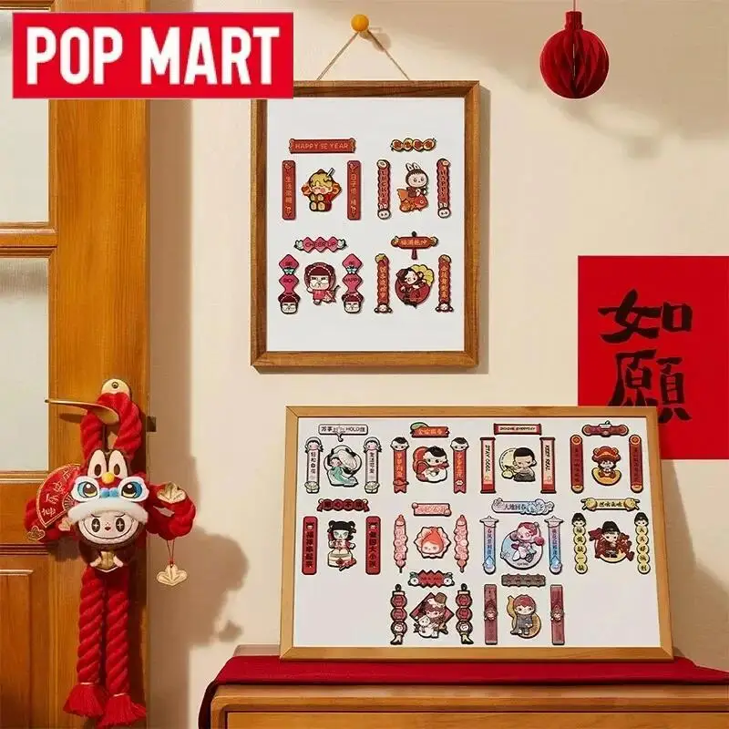 

POP MART Новогоднее празднование змеи, серия, мини-весенние куплеты, магнит на холодильник, слепая коробка, сумка для догадок, игрушка, кукла, загадочная коробка