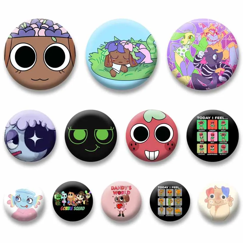 Boxten Finn Bassie Cartoon Meme Brooch Funny Game D-Dandys W-World Badges Tinplate Round Enamel Pins Hat Bag Jewelry Accessories