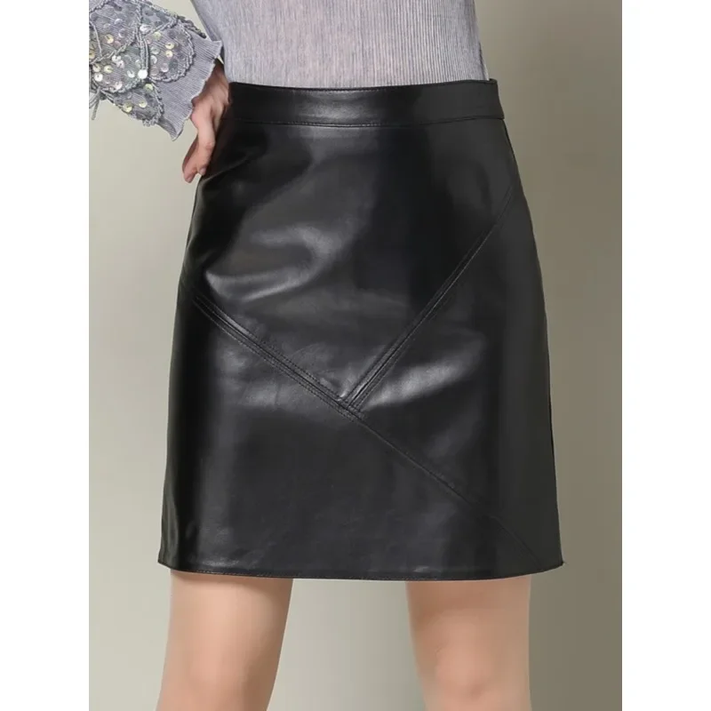 

2024 Hip Wrap Skirt for Women Luxury High Waist Slim Genuine Sheepskin Femme One Step Skirt Simple A-line Half Body Skirt