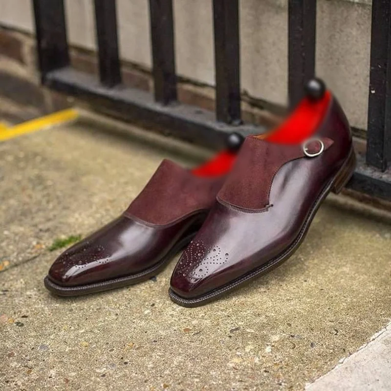 รองเท้าผู้ชายสีน้ำตาลแบบแพทช์เวิร์ค รองเท้าเดรสผู้ชายแบบสวม รองเท้าปั๊มตื้น คุณภาพสูง รองเท้าสำหรับงานปาร์ตี้ แฟชั่น ไซส์ใหญ่ 47 รองเท้าผู้หญิง