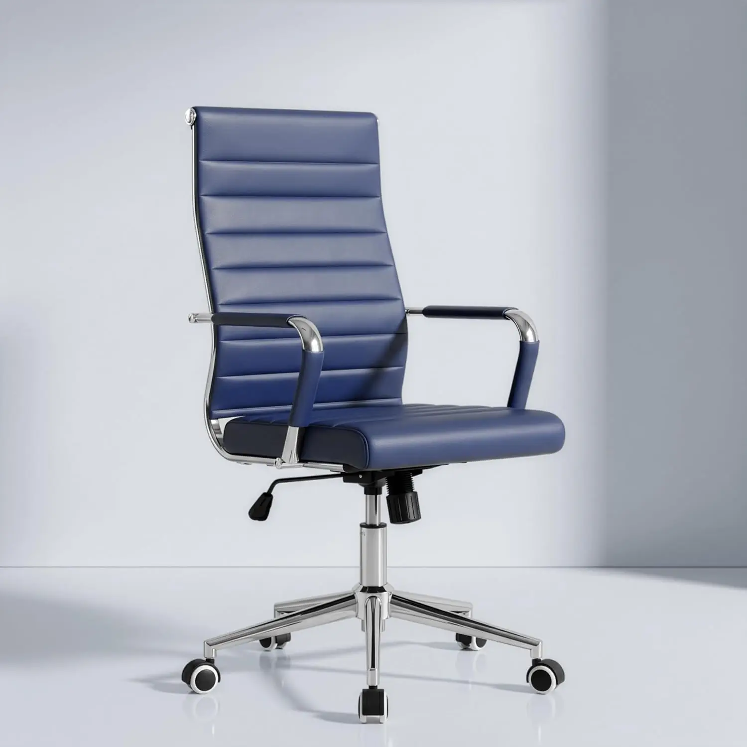 

Navy Blue Office Desk Chair, Ergonomic Leather Modern Conference Room Chairs, Executive Ribbed Height, Customized