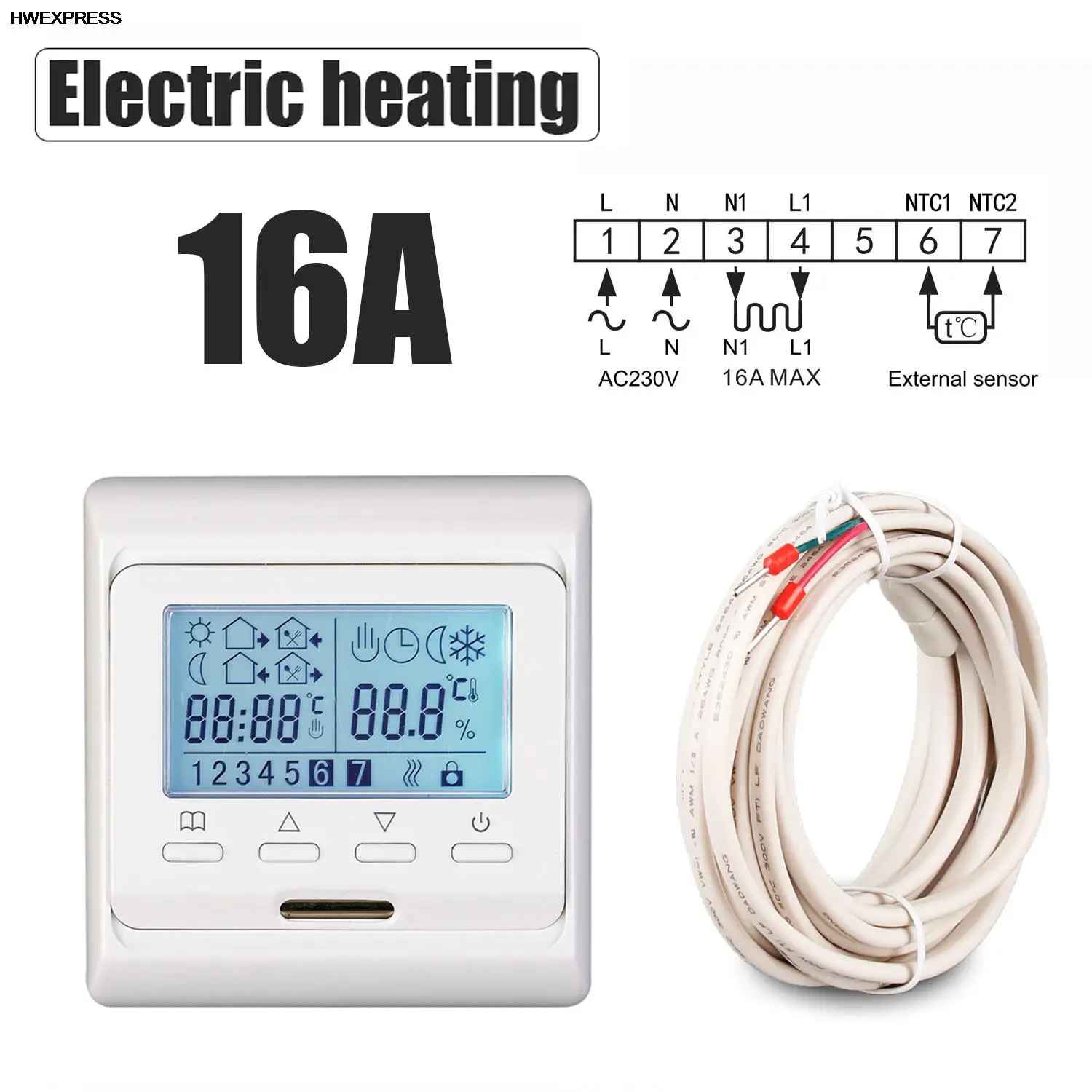 7Days Programming Floor Heating Room Thermostat 3A/16A,230VAC For Water Heating/Electric Heating