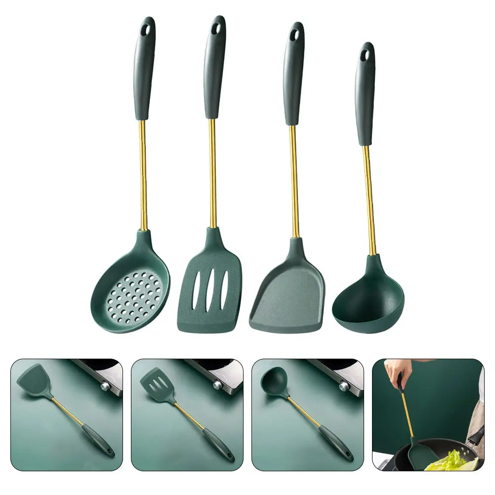 

1 set 1 Set Kitchen Utensils Set Stainless Steel Handle Silicone Cooking Tools Non-Stick Pots Rust-Resistant Tableware