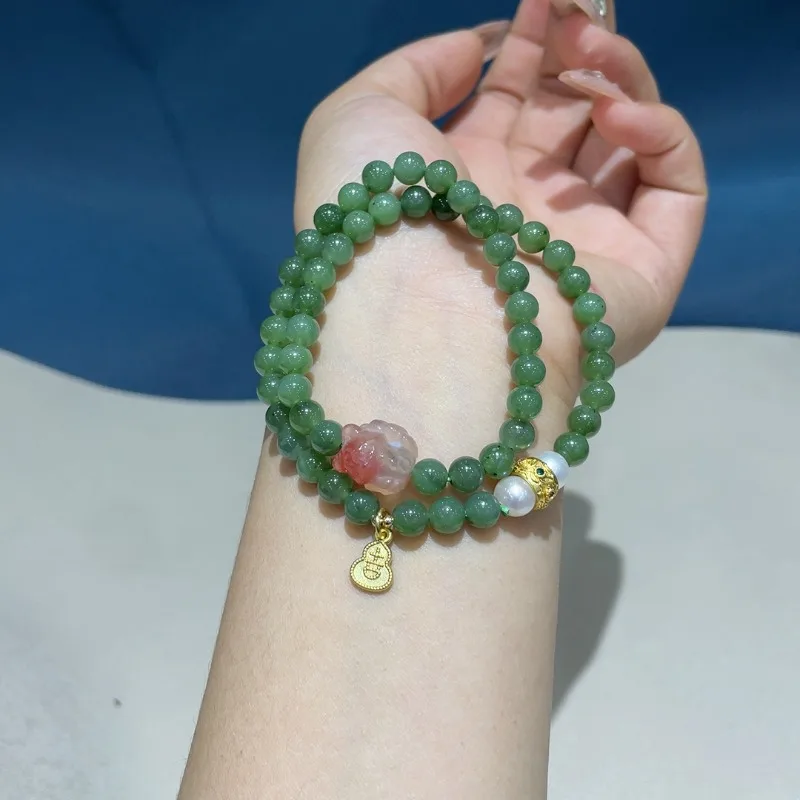 Natural Hetian Jade Jasper Nine-tailed Fox Double Circle Bracelet, Ancient Style National Style Bracelet Women's Bracelet.