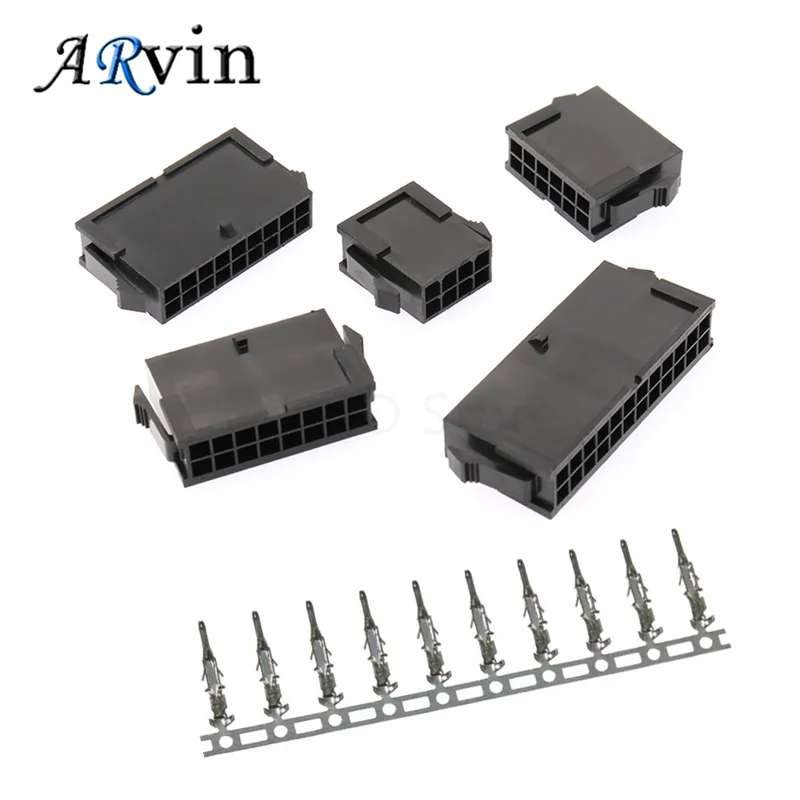 10sets MX3.0 3.0mm Pitch Micro-Fit 3.0 Connector Housing 2*1/2/3/4/5/6/8/10/12 Pin Female shell + Terminal 43020 2P/3P/4P/5P