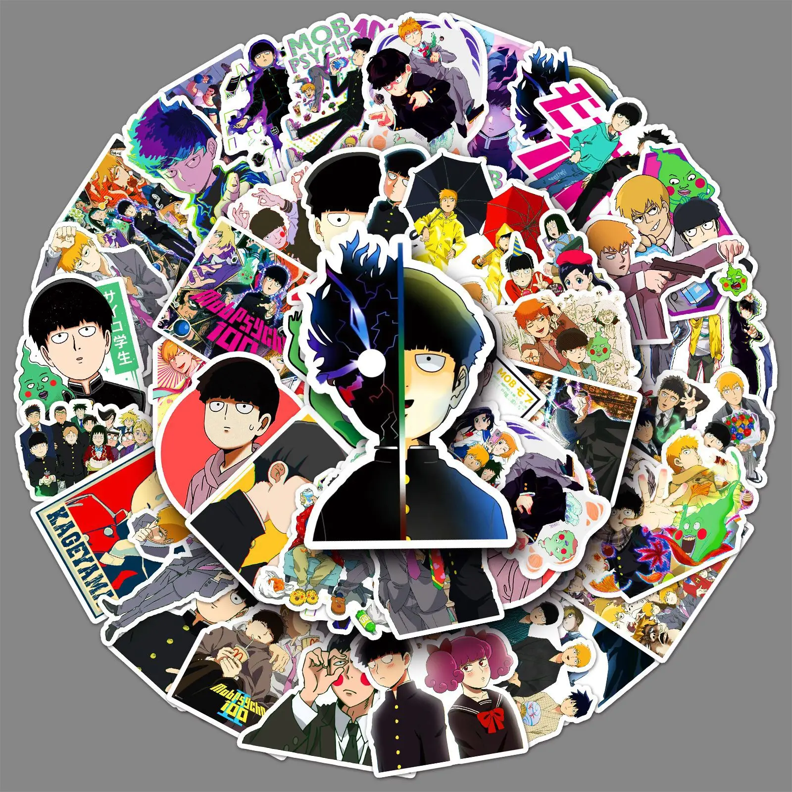 50Pcs Mob Psycho 100 Series Graffiti Stickers Suitable for Laptop Helmets Desktop Decoration DIY Stickers Toys Wholesale