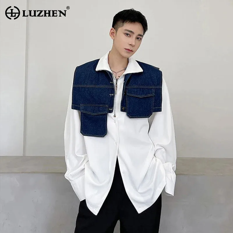 LUZHEN Decorate 2026 Personalized New Niche Pockets Original Design Sleeveless Denim Vest Jacket Men's Fashion Waistcoat JY8449