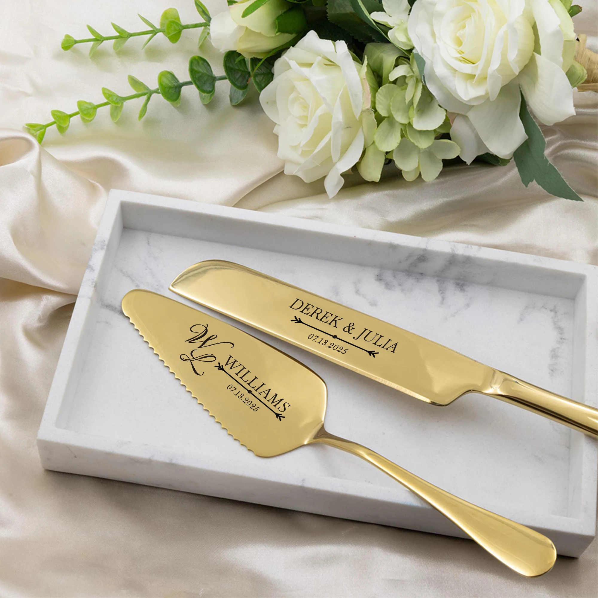 Personalized Wedding Cake Cutter Set Engraved Wedding Cake Knife Modern Engraved Set Birthday Gift Bridal Shower GiftMonogrammed