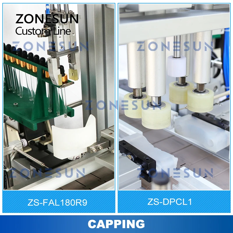 ZONESUN خط إنتاج مخصص معجون السائل التدفئة ملء الشد السد آلة وضع العلامات على الزجاجات المستديرة ZS-FAL180R9/ZS-DPCL1