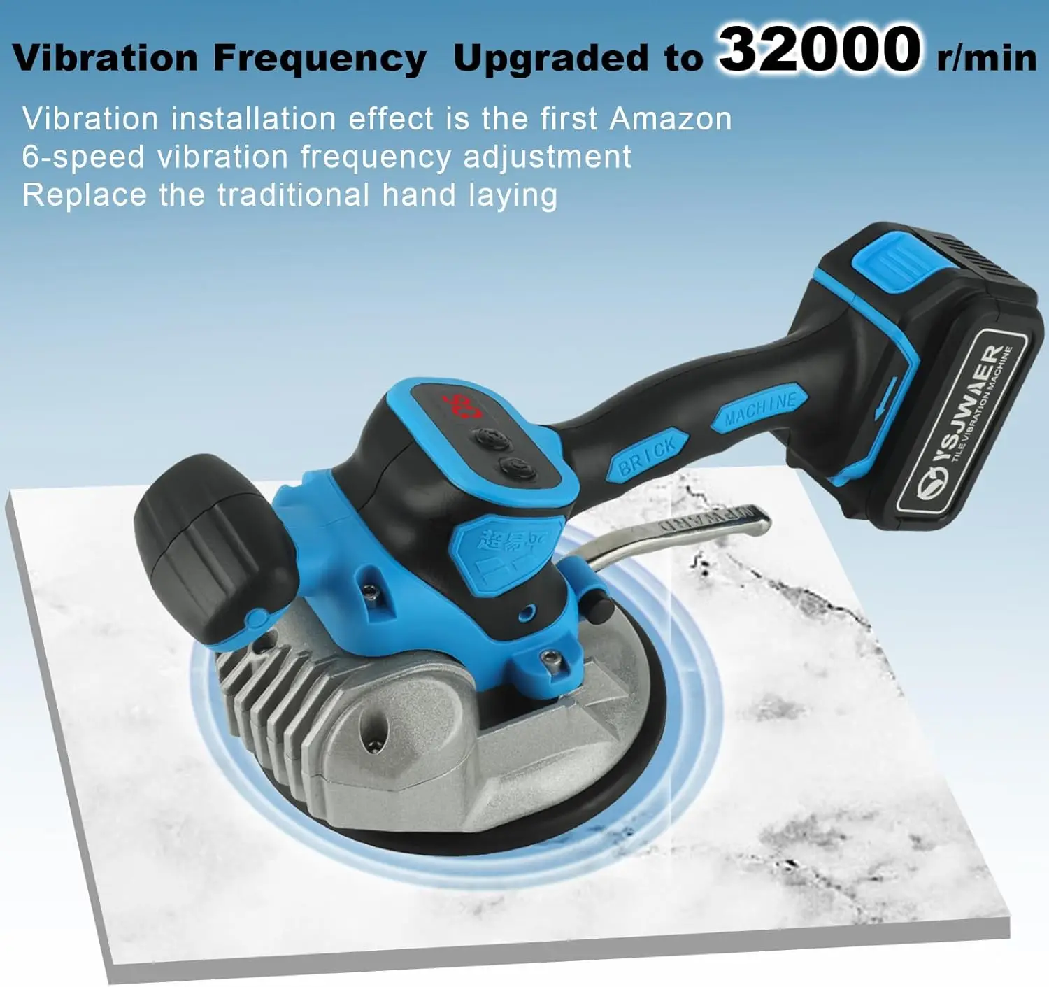 Tile Vibration Installation Tool Machine - YSJWAER Tiling Vibrator Automatic Leveling 160mm Suction Cup 25000mAh 32000r/min 6 Sp