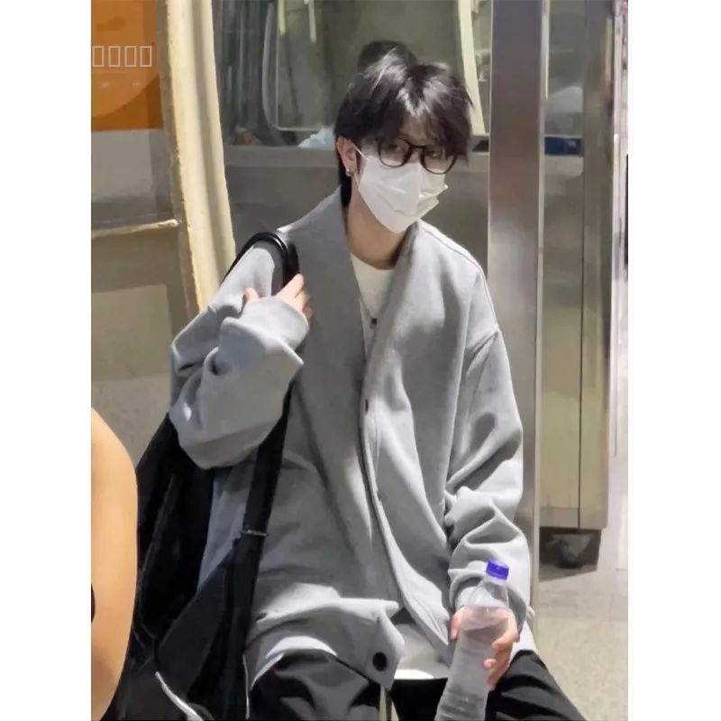 

Мужской вязаный кардиган с V-образным вырезом, легкий, в американском стиле, премиум-класса, ретро, для пар, весна-осень