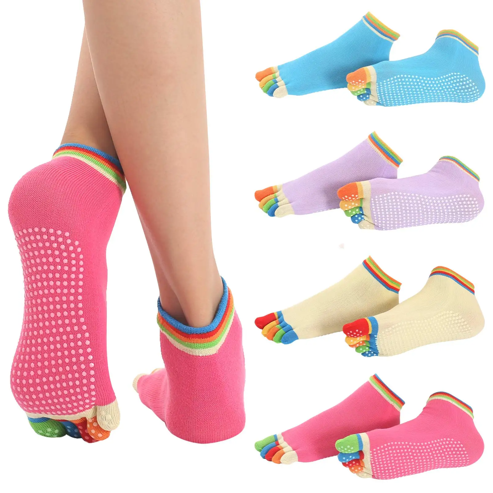 5 Finger Yoga Socks Sport Anti Slip Silicone Gym Pilates Ballet Fitness Women Cotton Protector Quick-Dry 1 Pair Socks