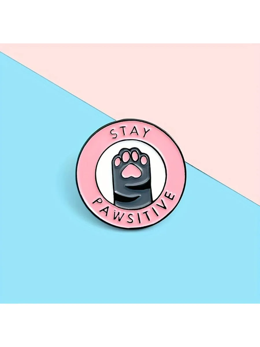 STAY POSITIVE Animal Badge High End Pink Women Lady Girl Cat Kitten Paw Claw Brooch Label Pins Cartoon Deco Jewelry Accessories