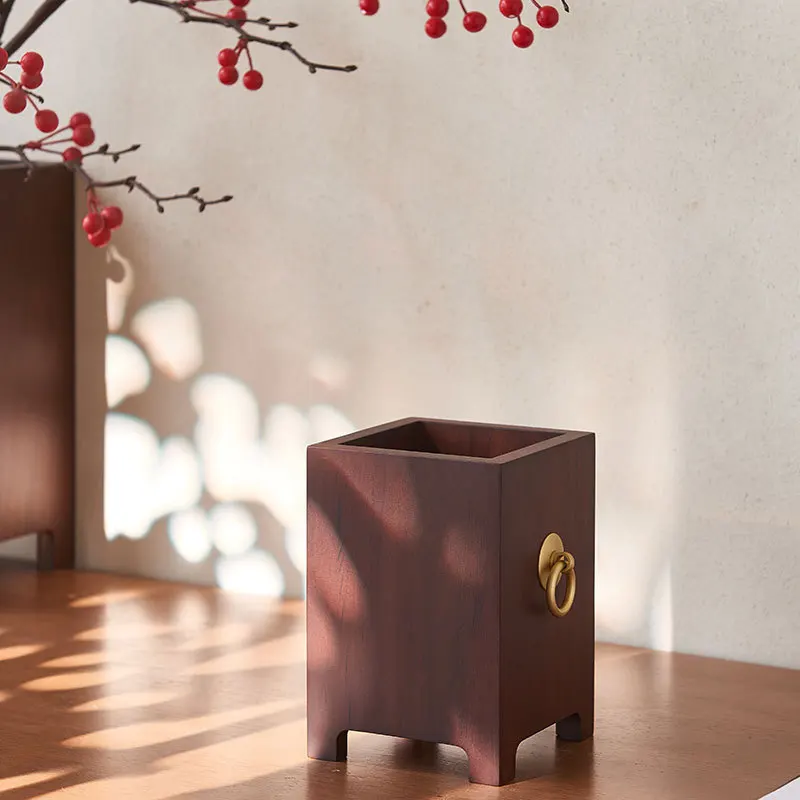 Chinese Pen Holder Chinese Style China-Chic Senior Sense Office Study Desktop Makeup Pen Storage Mahogany Decoration Wood