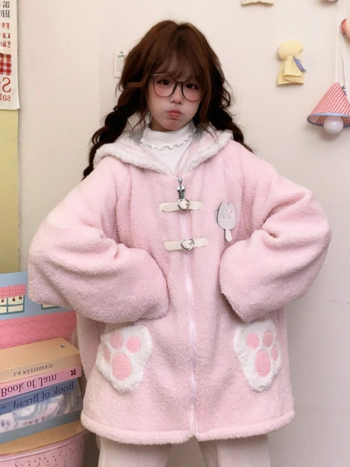 

Зимнее пальто в стиле кавай с темно-синим воротником, женское свободное японское пальто в стиле лолита, куртка для девочек с карманами, теплое пальто-оверсайз