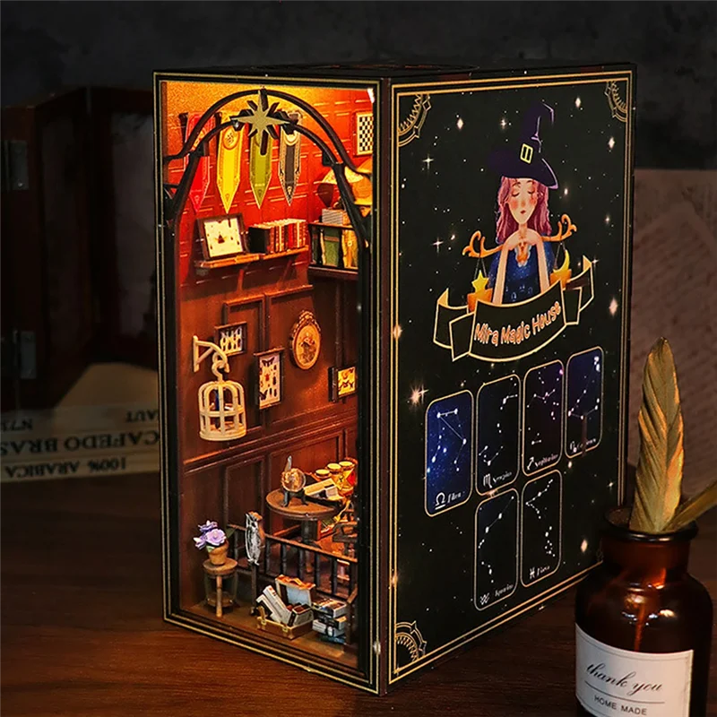 AS96-DIY ブックヌックキット木製ハウス 3D パズル組立モデル構築本棚インサート装飾