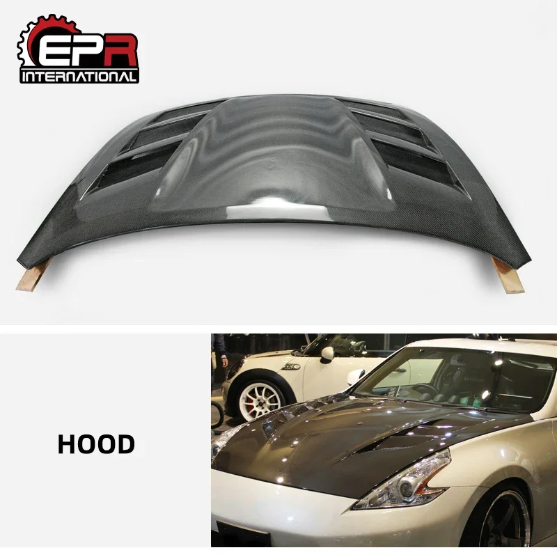 Auto Tuning Part For 2009 onwards Nissan 370Z Z34 Carbon Fiber AMS Style Vented Hood Body Kit For 370Z Carbon AMS Vented Hood