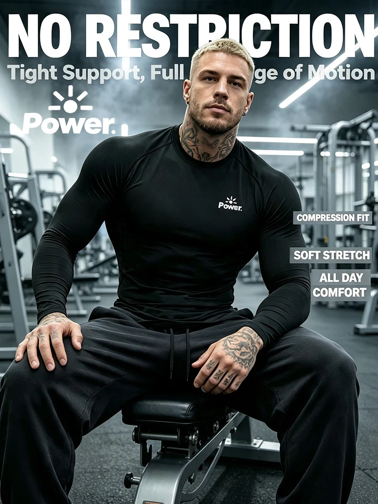 Quick-drying long-sleeved t-shirt, with a fitted design, suitable for fitness exercises and daily casual sports wear - J82