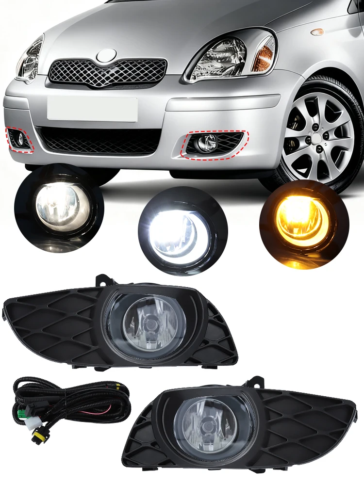 Światła przeciwmgielne LED do Toyota Yaris Vitz 2003 2004 2005 2006, lampy przeciwmgielne samochodowe, przednie światła przeciwmgielne do zderzaka z ramkami, przewody, przekaźnik 12V — 2