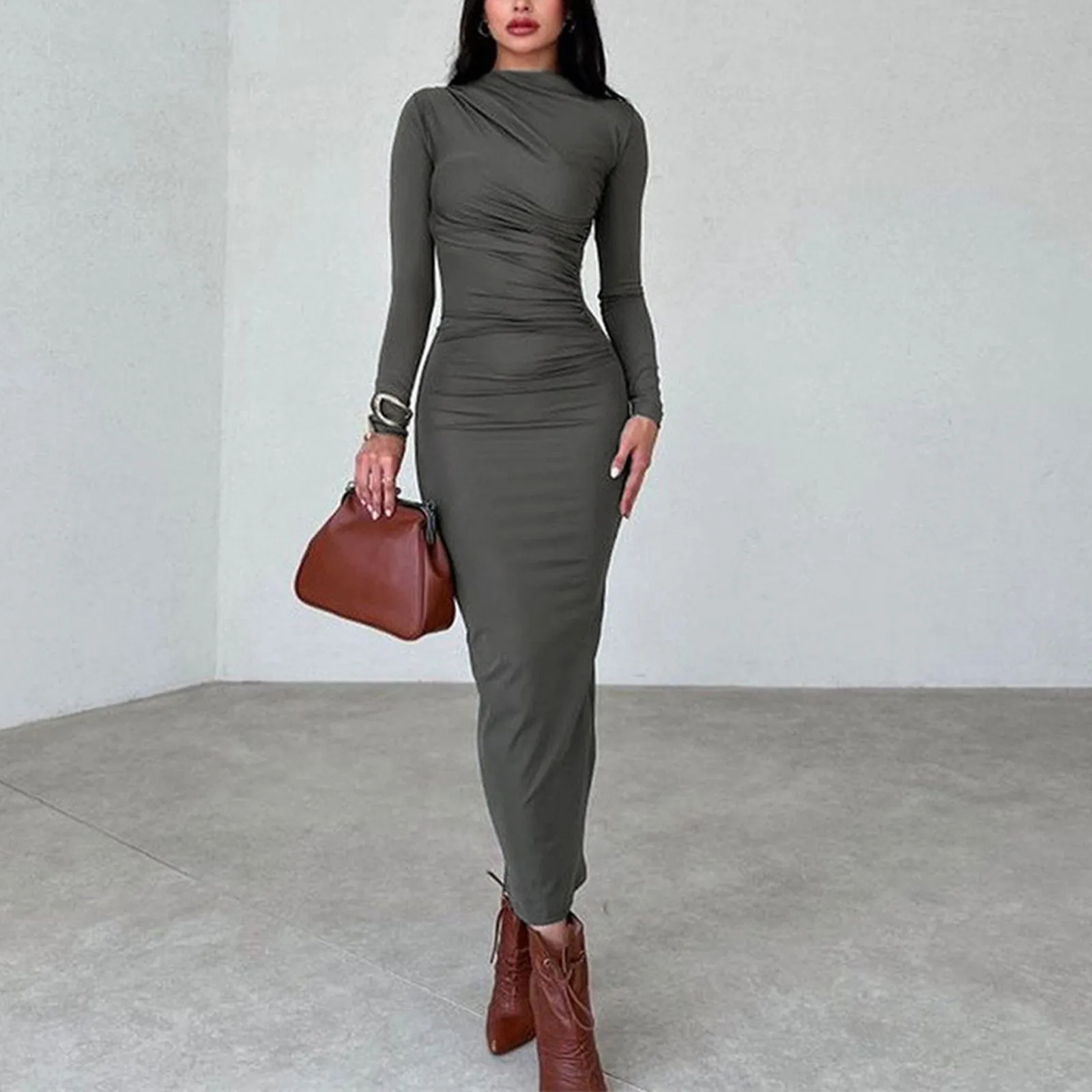 Damskie sukienki bodycon maxi Jesień Nowa sukienka koktajlowa z długim rękawem Seksowna sukienka koktajlowa z długim rękawem Elegancka sukienka z delikatnym temperamentem