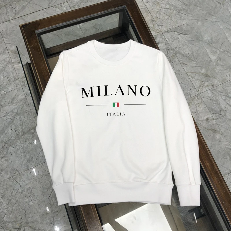 Women Milano Letters Print Pullover Hoodies Fleece Warm Casual Round Neck Sweatshirt Female Designer Loose Hoody Lady Clothing