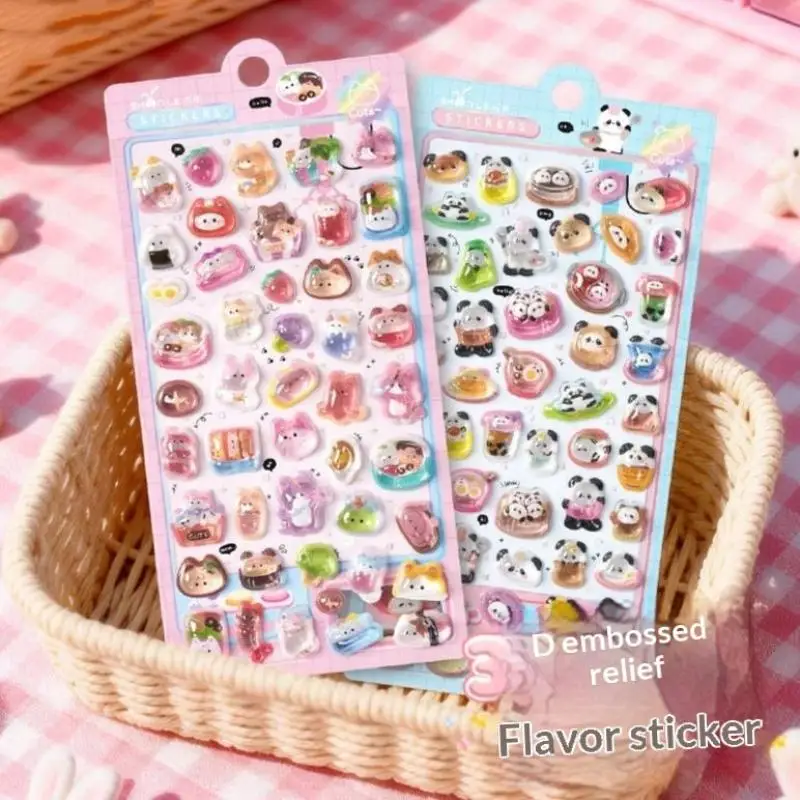 

New 1Pc 3D Relief Stickers Aesthetic Stickers Cartoon Gourmet Animals Creative Stickers DIY Decoration Stickers