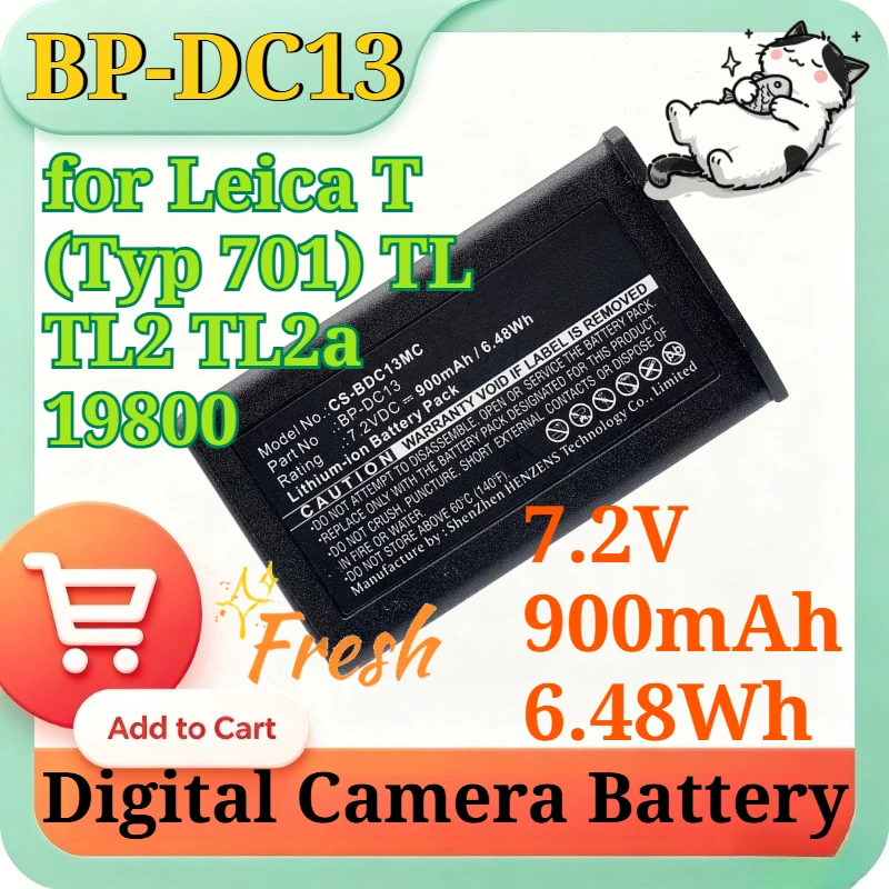 BP-DC13 CS-BDC13MC 7.2V 900mAh 6.48Wh Li-ion Replacement Battery for Leica T (Typ 701) TL TL2 TL2a 19800 Digital Camera Battery