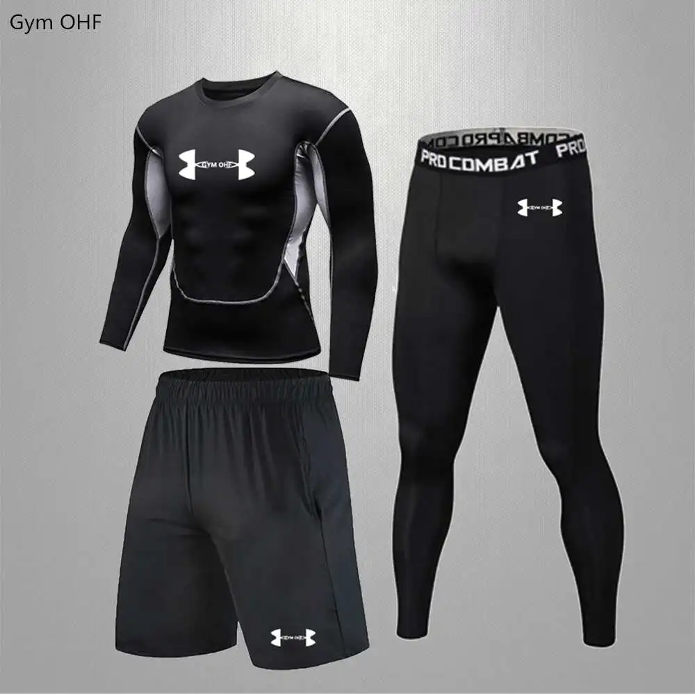 Men Compression Set Running Tights Workout Fitness Training Tracksuit Long Sleeves Shirts Sport Suit MMA rashgard Boxing Jerseys