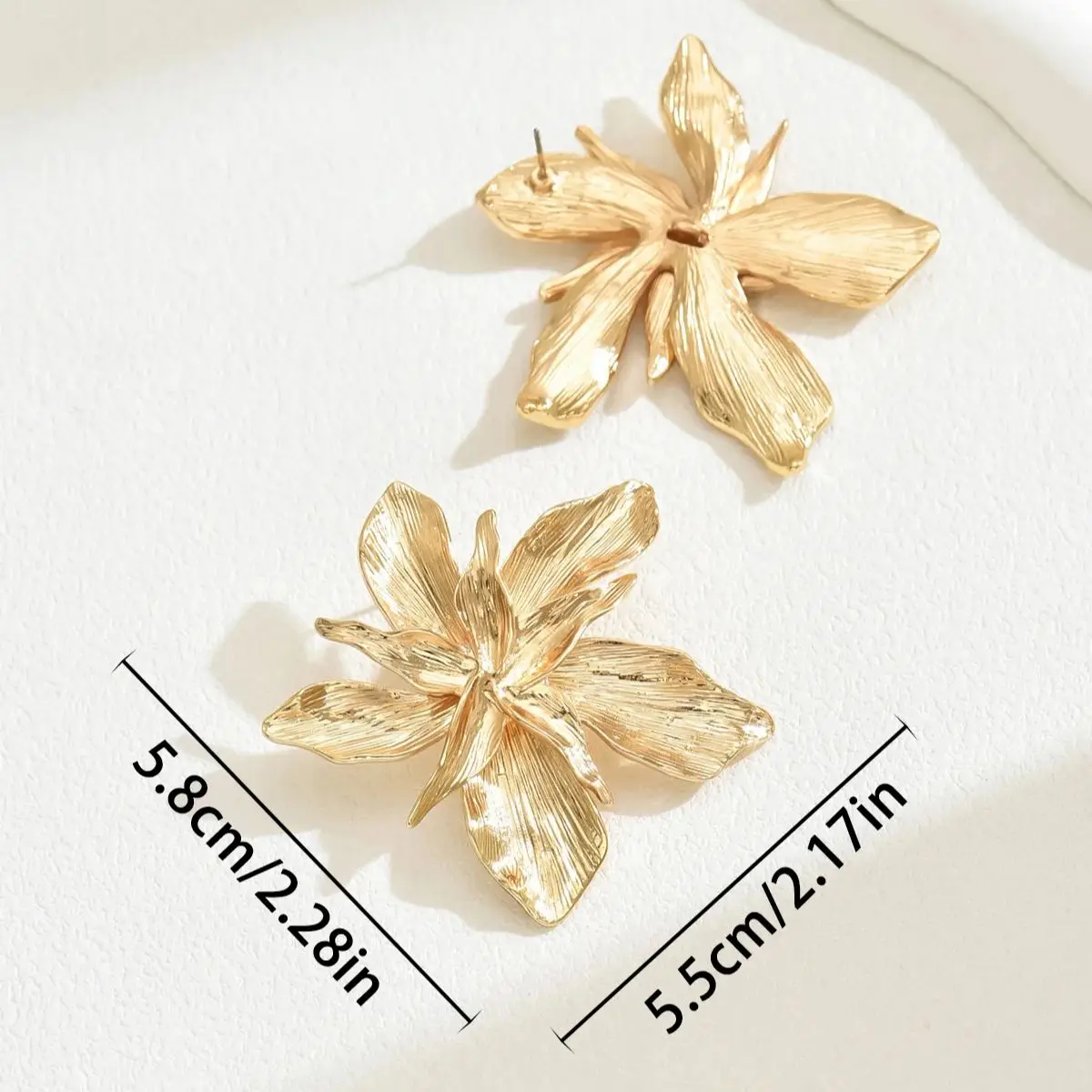 Fashion Geometric Flower Metal Stud Earrings Triangle Gold Color Big Stud Earrings New Trendy Temperament Jewelry Girl Gift image 4