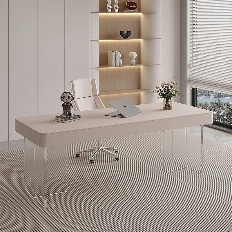 !@Modern Style Medical Beauty Consulting Desk Solid Wood Cream Wind Rock Board Stainless Steel Durable Vila Application Office