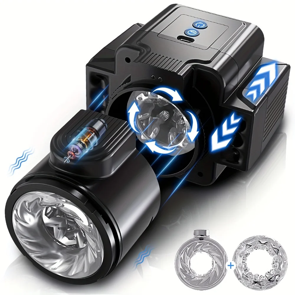 Male Electric Masturbator, Unique Camera Shape, Fully Automatic Vibration and Rotation Male Masturbation Toy, Adult Sex Toy, 7-speed Rotation and Telescopic Mode + 7-speed Vibration Mode, Removable Liner for Easy Cleaning, Rechargeable