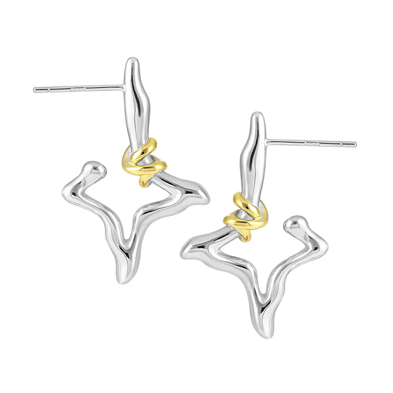 

Stylish cool high-grade color separation plating irregular mango star design S925 Sterling Silver Stud female