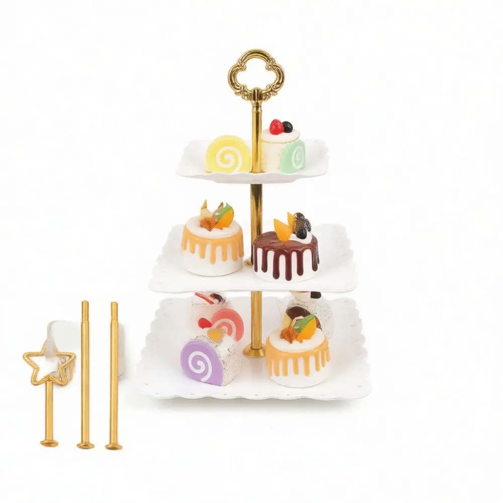 Creative Three Layer Dessert Display Stand Plastic Cake Fruit Plate Serving Tray For Wedding Birthday Party Room Decor